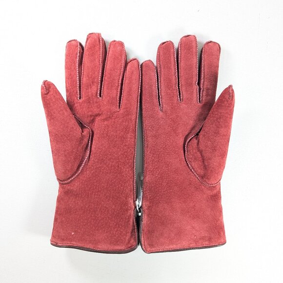 NEW Red Suede-like gloves by EATON ladies size M, white lining 100% Acrylic - Picture 2 of 11